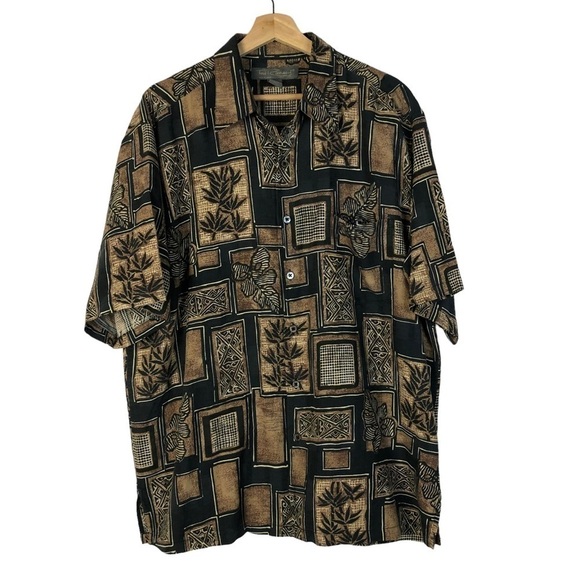 Tori Richard Honolulu Brown & Black Tiki Hawaiian Short Sleeve Button Down XL - Picture 1 of 3
